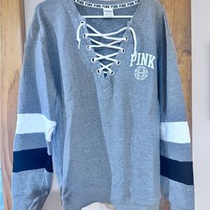 Victoria's Secret PINK Gray Lace-Up V-Neck Sweater